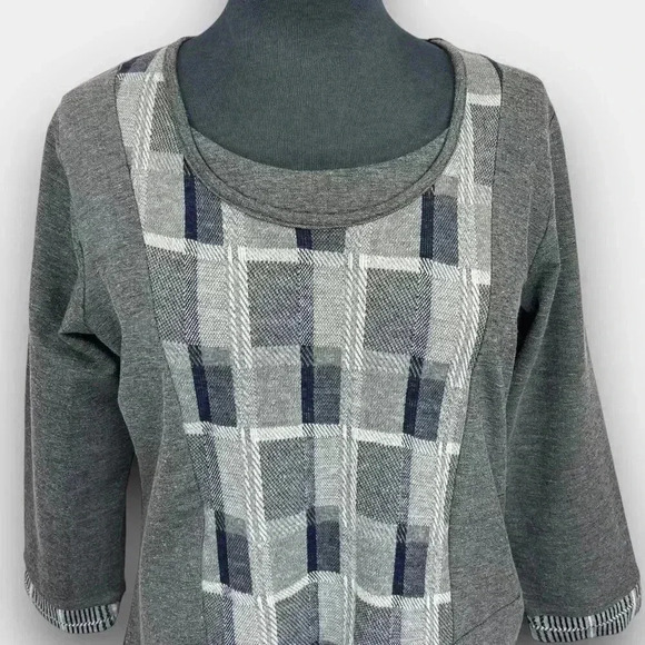 PARSLEY & SAGE ladies 3/4 sleeve medium grey/white/black scoop neck - Picture 5 of 10